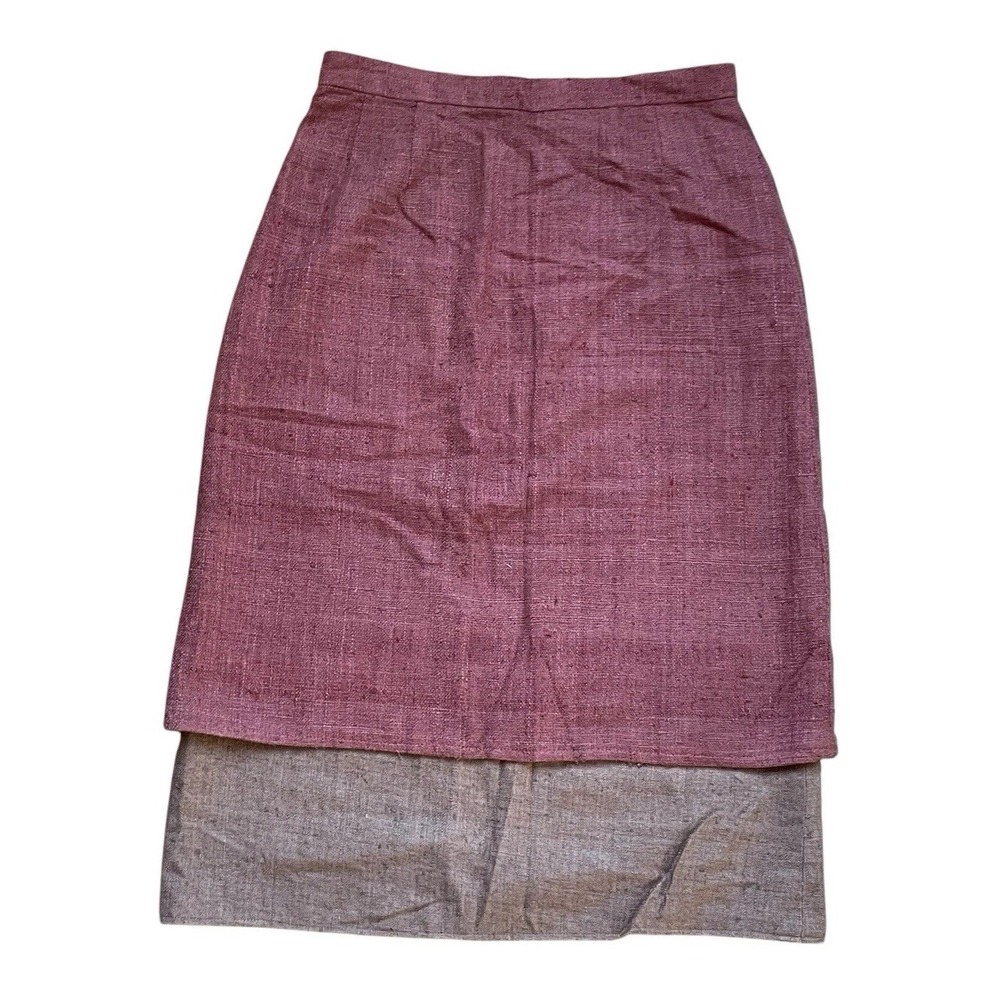 Vtg Pencil Skirt Tweed Tiered MIDI Women's 27" Waist  27" Length Mauve Beige